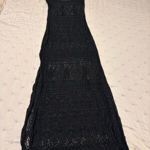 Swim cover up Black Lace Maxi Dress w slits one size